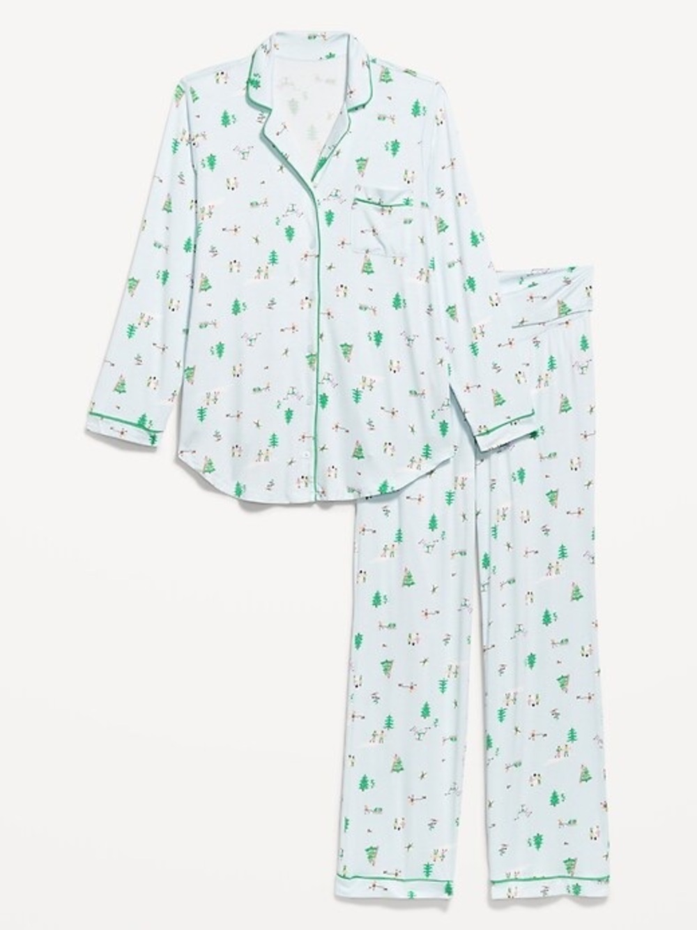 OLD NAVY | Light Blue Pajama Set with Green Piping and Ski Print